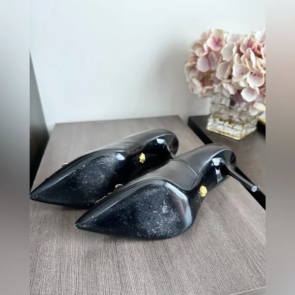 Versace Black Heels with Gold Medusa Accent - Picture 6 of 6